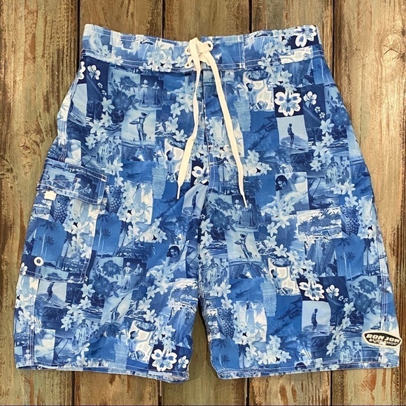 Ron Jon Surf Shop Sz 30 Boardshorts Hula Girls Aloha Hawaiian Blue Logo Nice - Picture 2 of 9